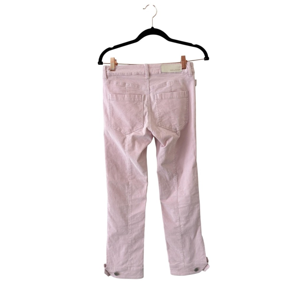 Zadig & Voltaire Eva Patch Corduroy Pants Womens 34/2 Pink Ankle Slim Fit Cuffed - Picture 3 of 14